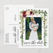 Kalligrafie Botanische Bloemen Save The Date Wood Aankondigingskaart (Voorkant / Achterkant)