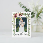 Kalligrafie Botanische Bloemen Save The Date Wood Aankondigingskaart (Staand voorkant)