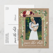 Kalligrafie Botanische Floral Kraft sparen de datu Aankondigingskaart (Voorkant / Achterkant)