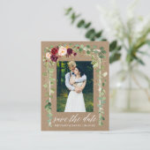 Kalligrafie Botanische Floral Kraft sparen de datu Aankondigingskaart (Staand voorkant)