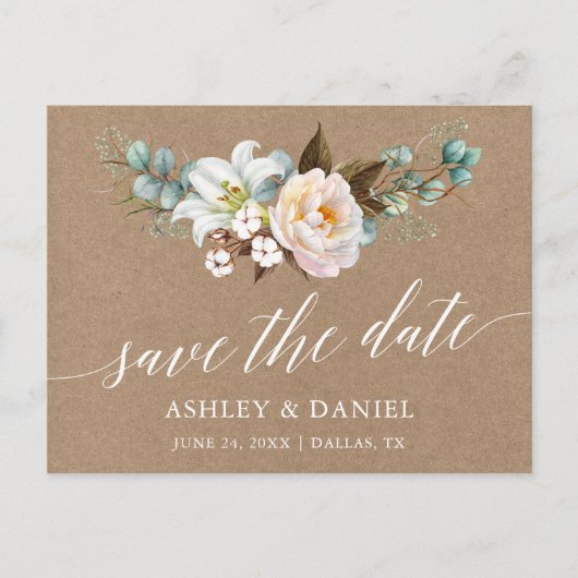 Kalligrafie Botanische Floral Kraft sparen de datu Briefkaart (Voorkant)