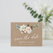 Kalligrafie Botanische Floral Kraft sparen de datu Briefkaart (Staand voorkant)