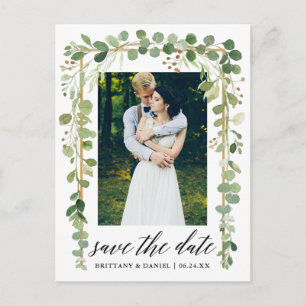 Kalligrafie Botanische Goud Save The Date Foto Aankondigingskaart