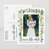 Kalligrafie Botanische Goud Save The Date Foto Aankondigingskaart (Voorkant / Achterkant)