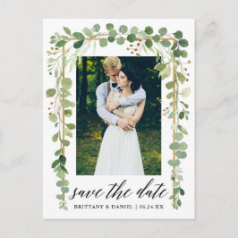 Kalligrafie Botanische Goud Save The Date Foto Aankondigingskaart