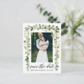 Kalligrafie Botanische Goud Save The Date Foto Aankondigingskaart (Staand voorkant)