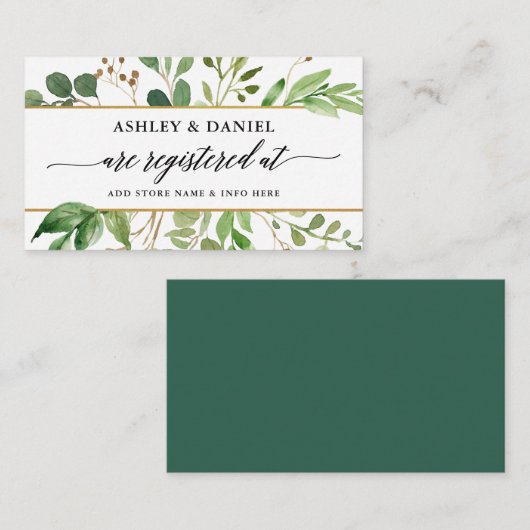Kalligrafie Botanische Groene Huwelijksregister Informatiekaartje (Voorkant / Achterkant)