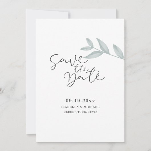 Kalligrafie Botanische Trouwkaart Save the Date (Voorkant)
