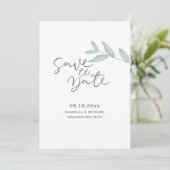 Kalligrafie Botanische Trouwkaart Save the Date (Staand voorkant)