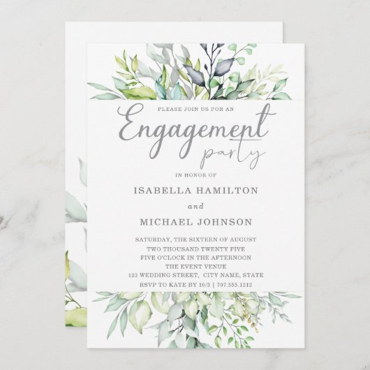 Kalligrafie Botanische Verlobingspartij Kaart (Voorkant / Achterkant)