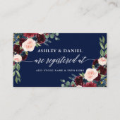 Kalligrafie Bourgogne Bloemen Bruiloft Blauw Regis Informatiekaartje (Voorkant)