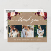 Kalligrafie Bourgogne bruiloft foto dank u Kraft Briefkaart (Voorkant / Achterkant)