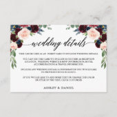 Kalligrafie Bourgondië Blauw Bloemen Bruiloft Deta Informatiekaartje (Voorkant)