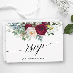 Kalligrafie Bourgondië Bloem Bruiloft RSVP Kaart