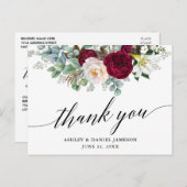 Kalligrafie Bourgondië Bloemige Trouw Dank Je Briefkaart (Voorkant / Achterkant)