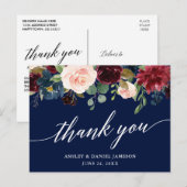 Kalligrafie Bourgondië Bloemige Trouwdag Blauwe Da Briefkaart (Voorkant / Achterkant)