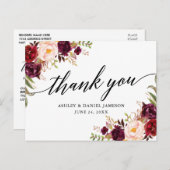 Kalligrafie Bourgondië Floral bruiloft dank u Briefkaart (Voorkant / Achterkant)