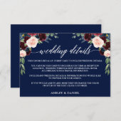 Kalligrafie Bourgondië Floral bruiloft details bla Informatiekaartje (Voorkant / Achterkant)