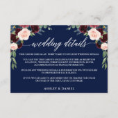 Kalligrafie Bourgondië Floral bruiloft details bla Informatiekaartje (Voorkant)