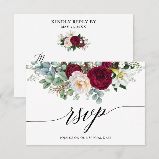 Kalligrafie Bourgondië Floral bruiloft maaltijd RS RSVP Kaartje (Voorkant / Achterkant)