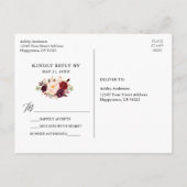 Kalligrafie Bourgondië Floral bruiloft RSVP Briefkaart (Achterkant)