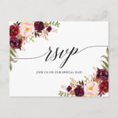 Kalligrafie Bourgondië Floral bruiloft RSVP Briefkaart (Voorkant)