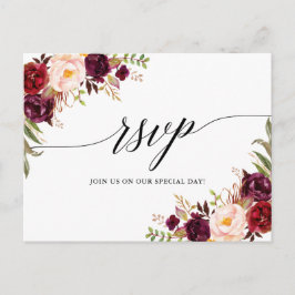 Kalligrafie Bourgondië Floral bruiloft RSVP Briefkaart