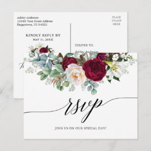Kalligrafie Bourgondië Floral bruiloft RSVP Briefkaart