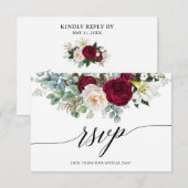 Kalligrafie Bourgondië Floral bruiloft RSVP Kaart (Voorkant / Achterkant)