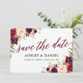 Kalligrafie Bourgondië Floral Save The Date Kaart (Staand voorkant)