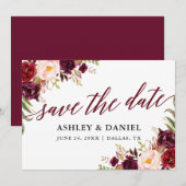 Kalligrafie Bourgondië Floral Save The Date Kaart (Voorkant / Achterkant)