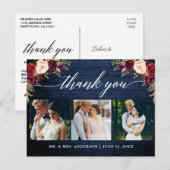 Kalligrafie Bourgondië Trouw Blauw Houten Dank Je Briefkaart (Voorkant / Achterkant)