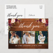 Kalligrafie Bourgondië Trouwfoto Hout Bedankt Briefkaart (Voorkant / Achterkant)