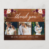 Kalligrafie Bourgondië Trouwfoto Hout Bedankt Briefkaart (Voorkant)