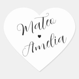 Kalligrafie Bruid en Bruidegom Namen op Hart Sticker