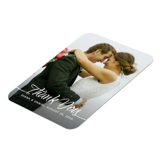Kalligrafie bruiloft dank u gepersonaliseerde foto magneet (Linkerzijde)