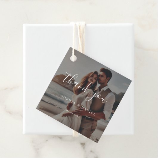 Kalligrafie Bruiloft Kuststrand Foto Dank u Bedankjes Labels (In situ)