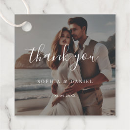 Kalligrafie Bruiloft Kuststrand Foto Dank u Bedankjes Labels