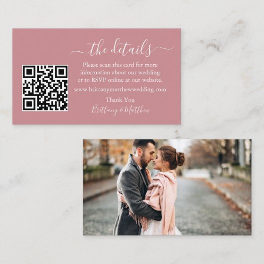 Kalligrafie bruiloft - QR Photo Dusty Roos Informatiekaartje (Voorkant / Achterkant)