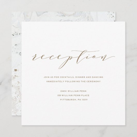 Kalligrafie Bruiloft Receptie Kaart | Goud (Voorkant / Achterkant)