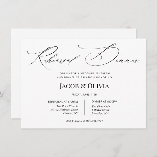 Kalligrafie bruiloft repetitie diner uitnodiging (Voorkant / Achterkant)