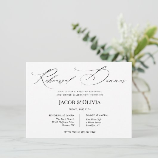 Kalligrafie bruiloft repetitie diner uitnodiging (Staand voorkant)