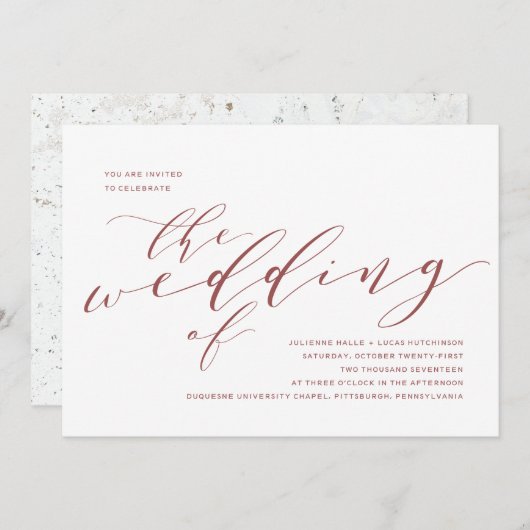 Kalligrafie bruiloft uitnodiging | Bourgogne Marsa (Voorkant / Achterkant)