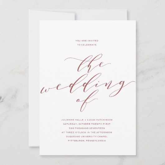 Kalligrafie bruiloft uitnodiging | Bourgogne Marsa (Voorkant)