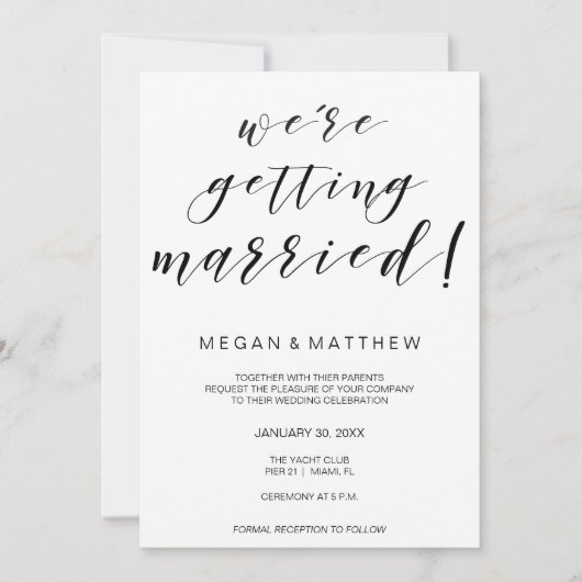 Kalligrafie bruiloft uitnodigingskaart zwart wit kaart (Voorkant)