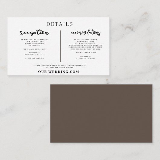 kalligrafie bruiloft website invoegen informatiekaartje (Voorkant / Achterkant)