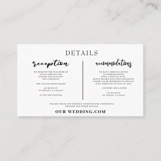 kalligrafie bruiloft website invoegen informatiekaartje (Voorkant)