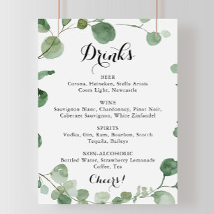 Kalligrafie Bruiloftsdranken Menu Eucalyptus Bord Poster