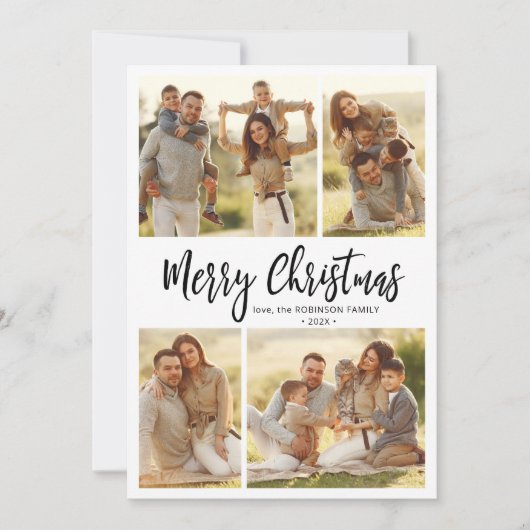 Kalligrafie Buffalo Plaid 4 Multi Photo Christmas Feestdagenkaart (Voorkant)