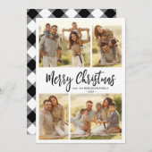 Kalligrafie Buffalo Plaid 4 Multi Photo Christmas Feestdagenkaart (Voorkant / Achterkant)